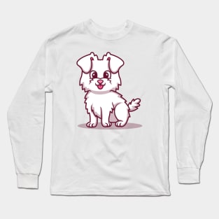 Cute Dog Sitting Cartoon Illustration Long Sleeve T-Shirt